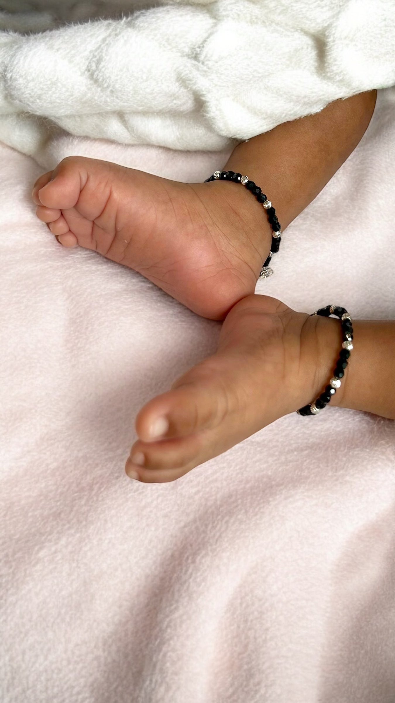 Mithu • மிது • 925 Silver Baby Anklets • Silver & Black Beads • 1 Pair