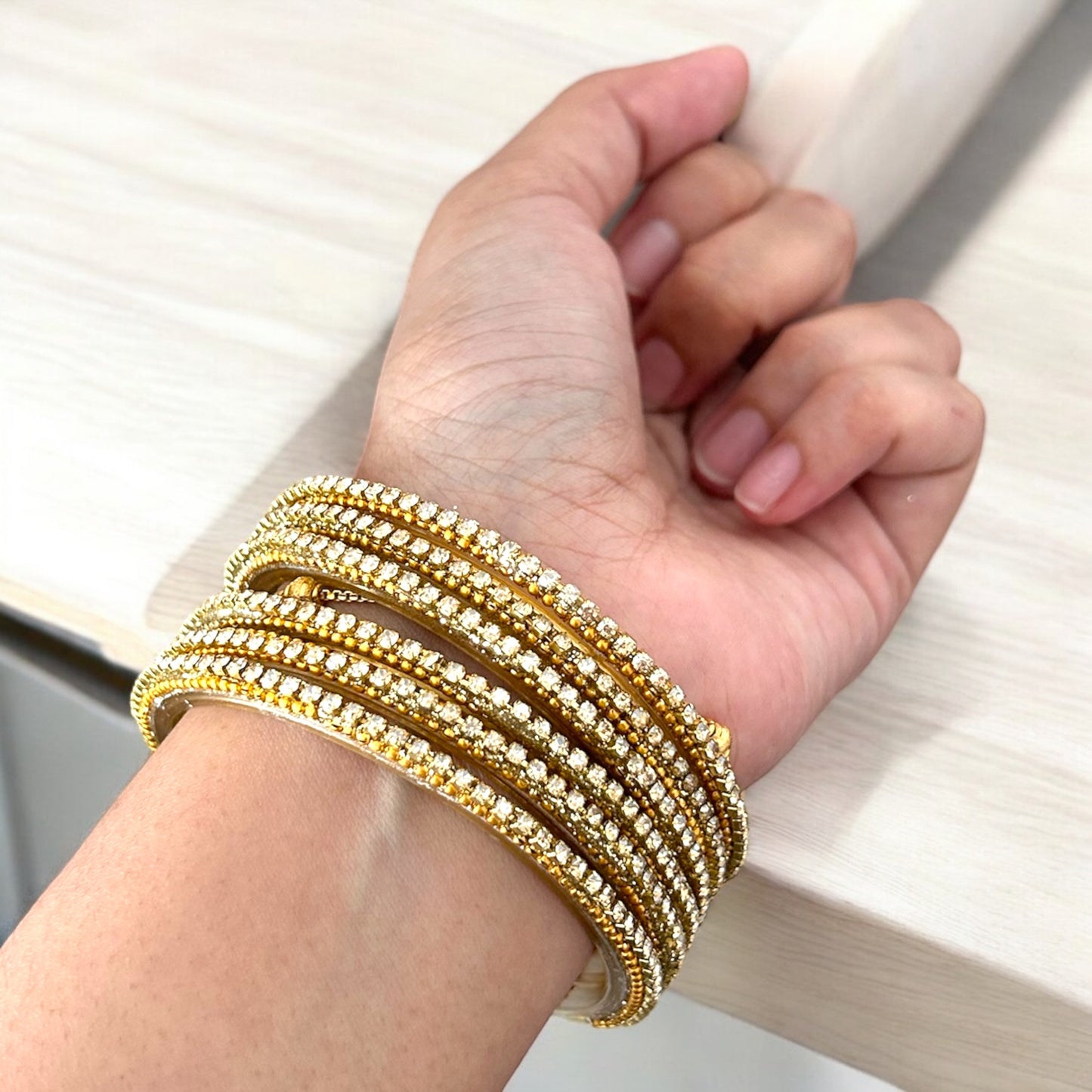 Nilavirai • நிலாவிறை • Stone Glass Bangles | Set of 6