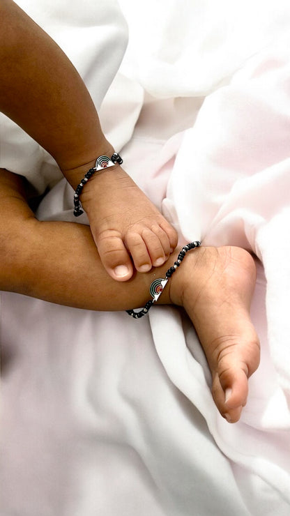 Vaanavil • வானவில் • 925 Silver Baby Anklets • Silver & Black Beads with Rainbow • 1 Pair