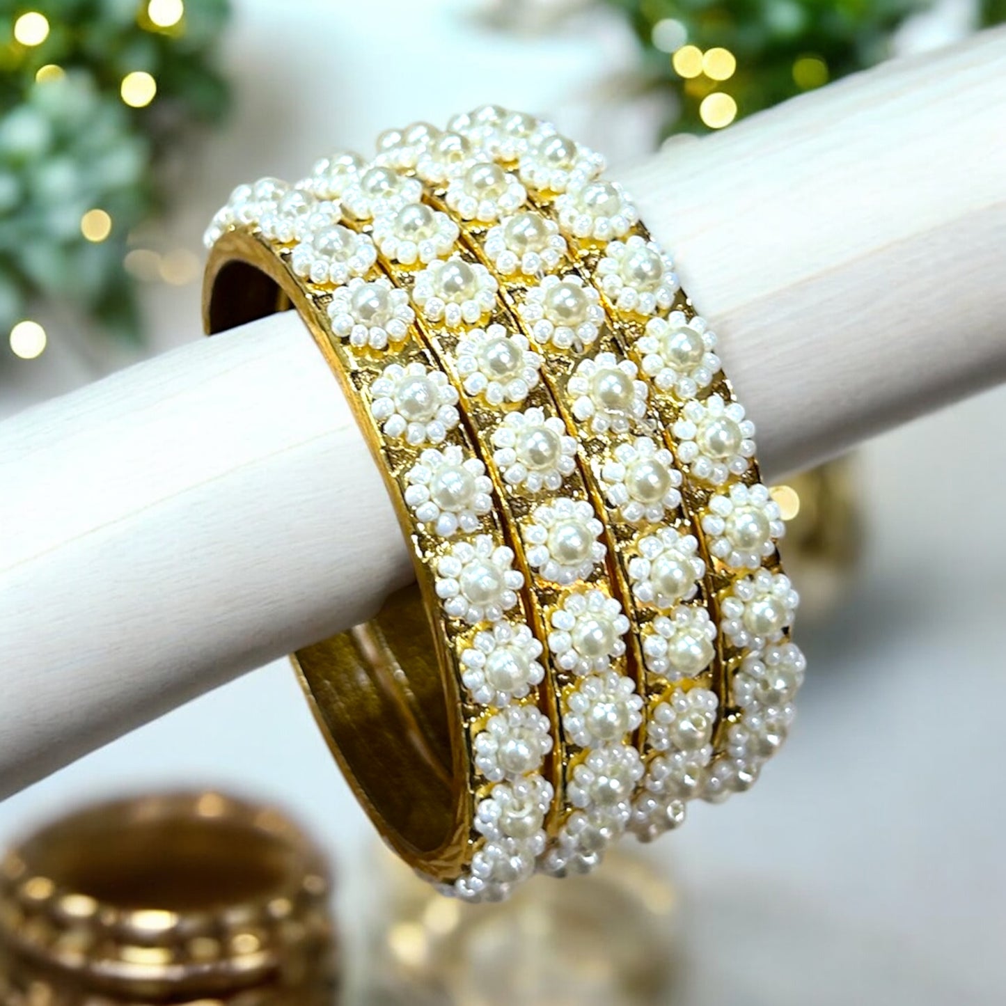 Malligai • மல்லிகை • Pearl Metal Bangles | Set of 4
