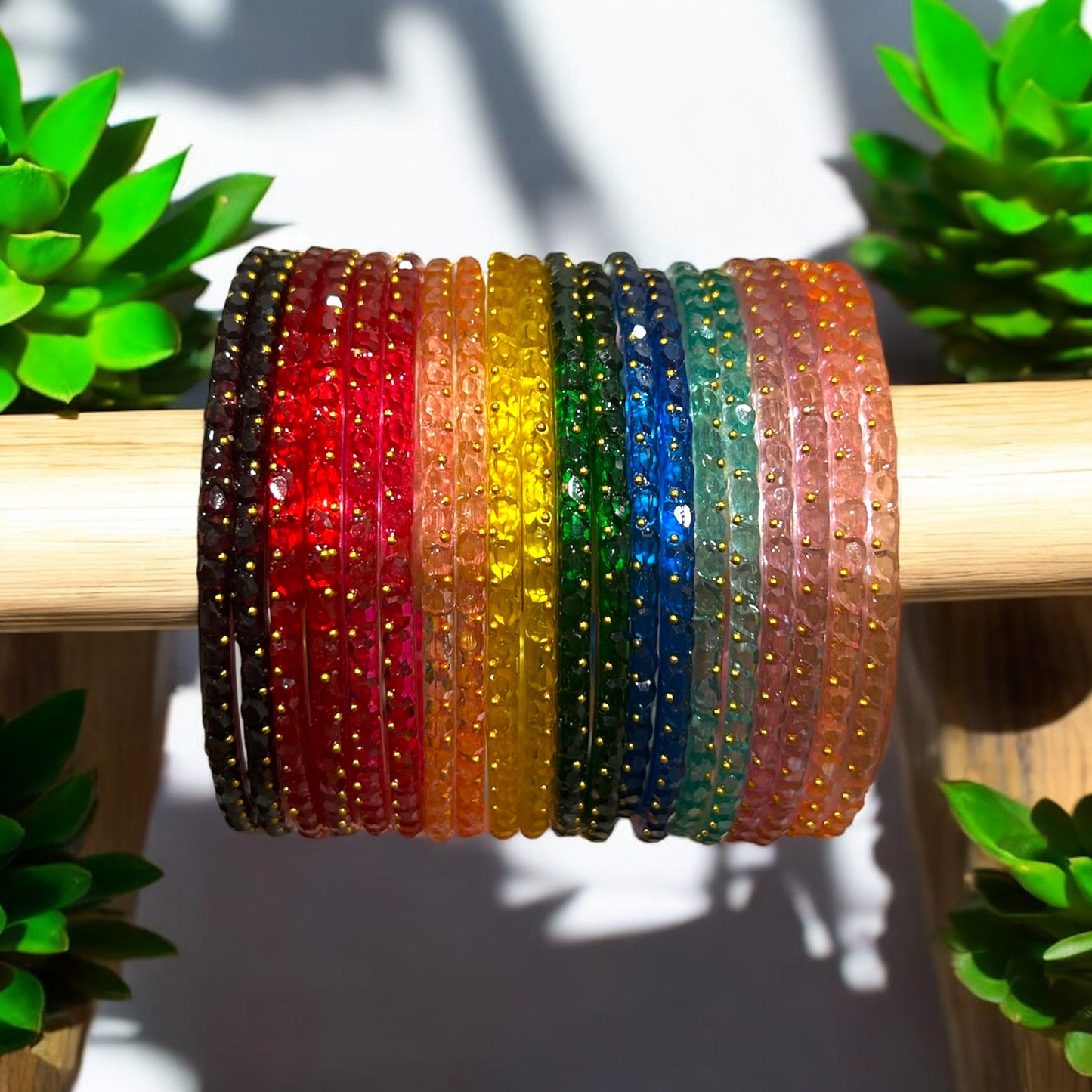 Vaanavil • வானவில் • Ombre Glass Bangles • Passion • 10 Colours, 20 Bangles/Set • Size 2.6