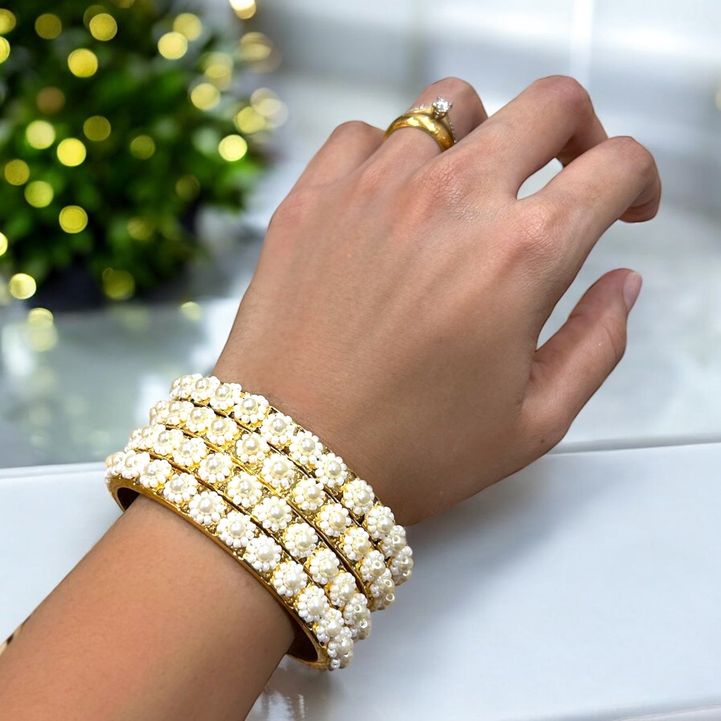 Malligai • மல்லிகை • Pearl Metal Bangles | Set of 4