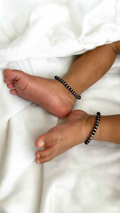 Aruvi • அருவி • 925 Silver Baby Anklets • Silver& Black Beads • 1 Pair
