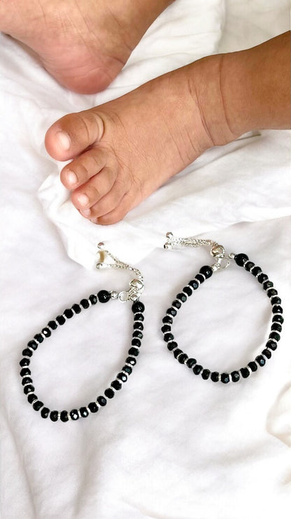 Aruvi • அருவி • 925 Silver Baby Anklets • Silver& Black Beads • 1 Pair