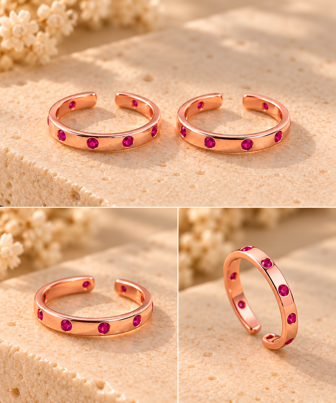 Minnoli – Rose Gold 925 Silver Stone-Studded Toe Rings