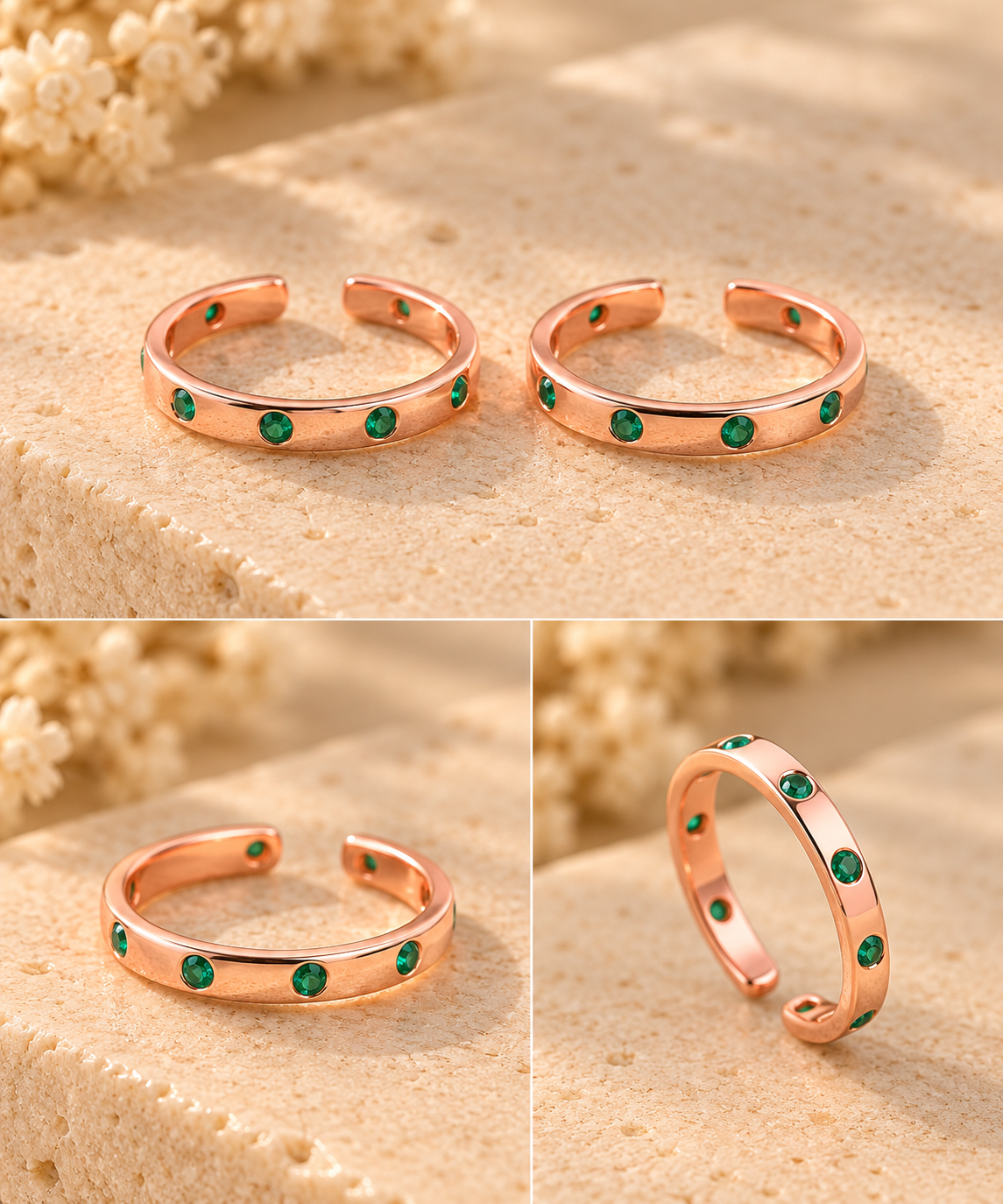 Minnoli – Rose Gold 925 Silver Stone-Studded Toe Rings