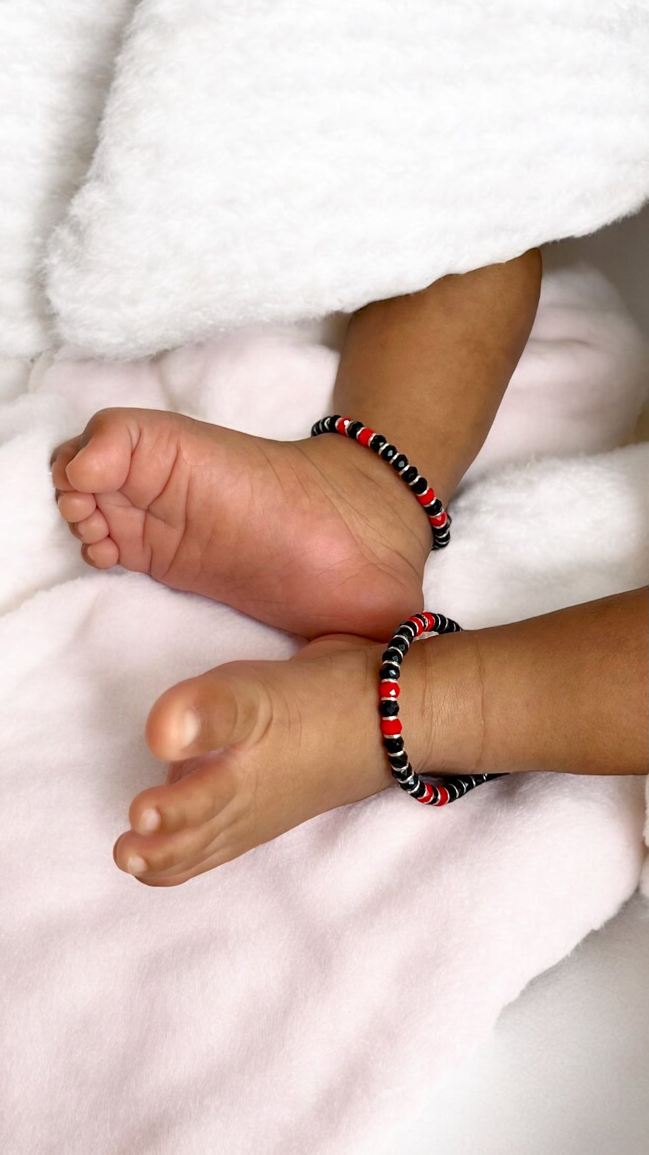 Paarthi • பார்த்தி • 925 Silver Baby Anklets • Silver, Red & Black Beads • 1 Pair