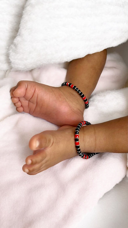 Paarthi • பார்த்தி • 925 Silver Baby Anklets • Silver, Red & Black Beads • 1 Pair