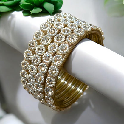 Malarvizhi • மலர்விழி • Pearl-Embellished Glass Bangles | Set of 4