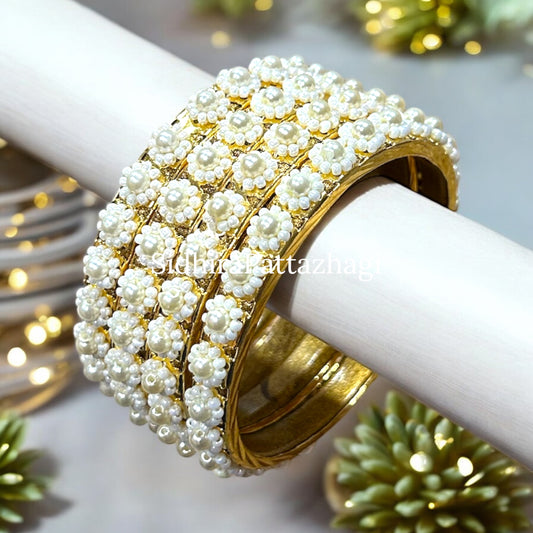 Malligai • மல்லிகை • Pearl Metal Bangles | Set of 4